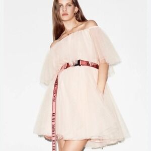 Maje Rossini Off-the-shoulder Layered Tulle Mini Dress Peach Size S